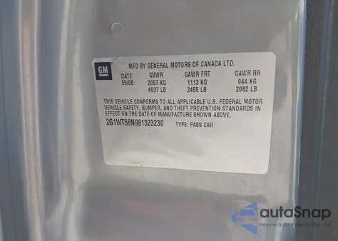 2008 Chevrolet Impala Lt from USA, damaged, VIN 2G1WT58N981323230